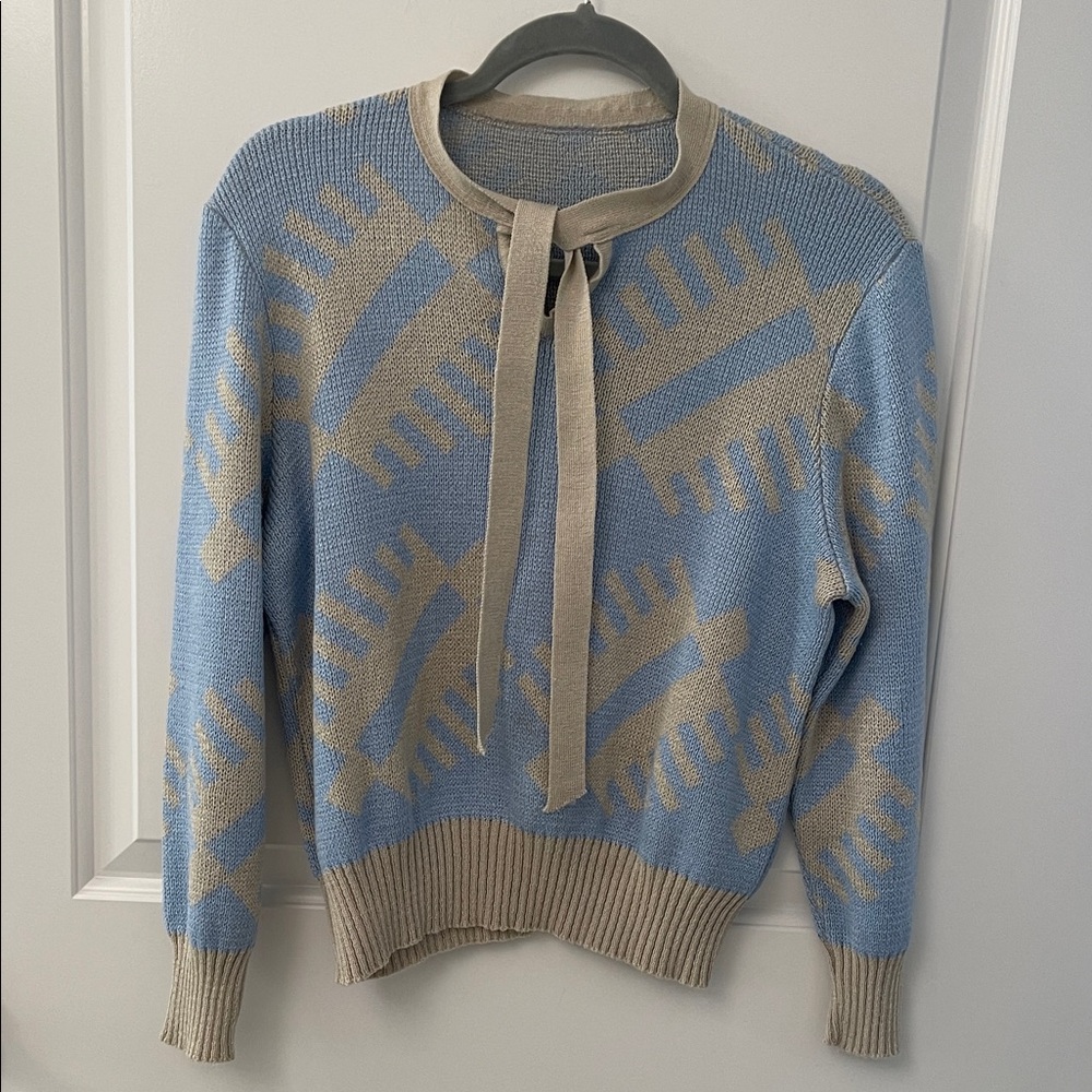 Vintage Blue and Beige Patterned Women's Sweater